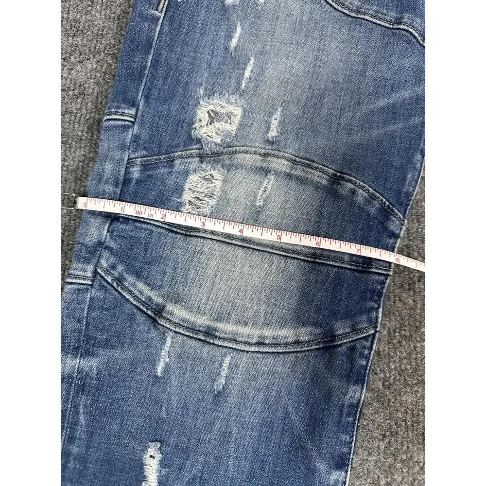 Mens TRUE RELIGION Geno Relaxed BIKER Slim MOTO 30‎ x 31.5 Blue DISTRESSED Jeans